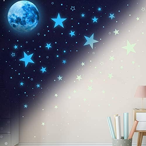 Glow in the Dark Stars & Moon Wall Decals Set – Realistic Luminous Night Sky Stickers for Kids Bedroom, Nursery, Ceiling Décor – Eco-Friendly PVC Material