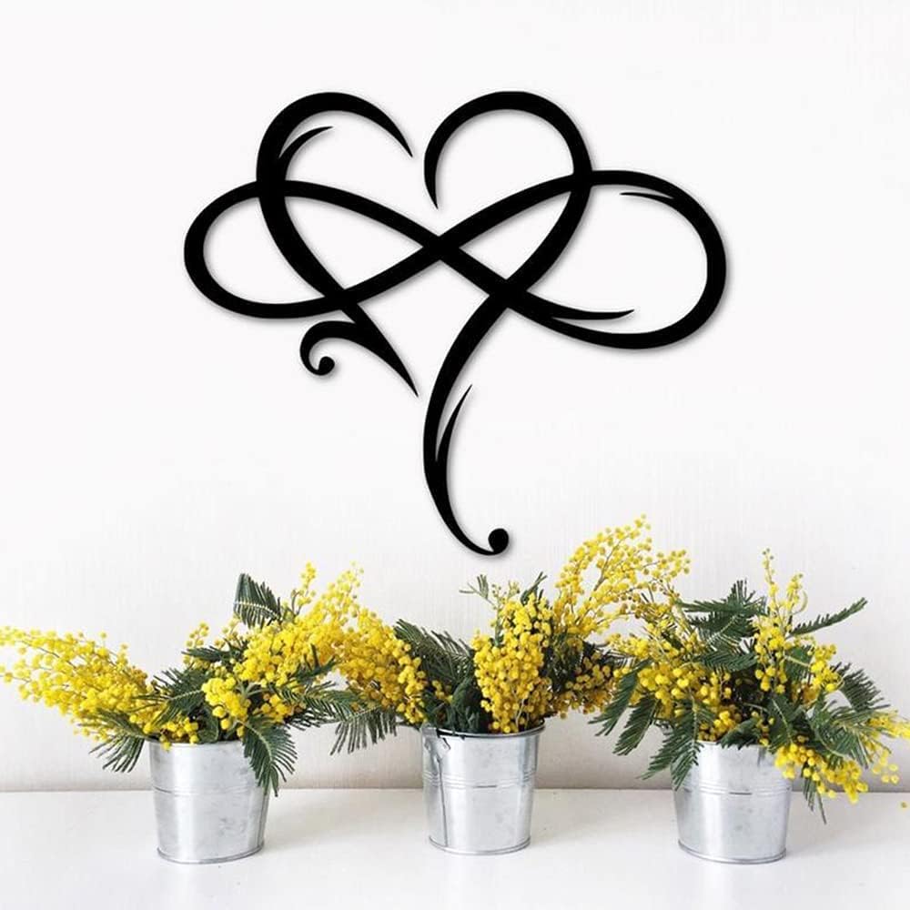 Black Metal Heart Infinity Symbol Wall Art – Modern Romantic Wall Décor for Bedroom & Living Room