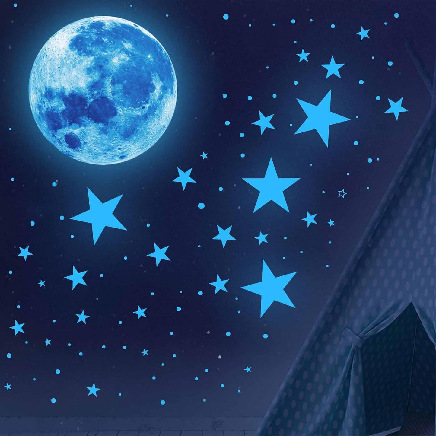 Glow in the Dark Stars & Moon Wall Decals Set – Realistic Luminous Night Sky Stickers for Kids Bedroom, Nursery, Ceiling Décor – Eco-Friendly PVC Material