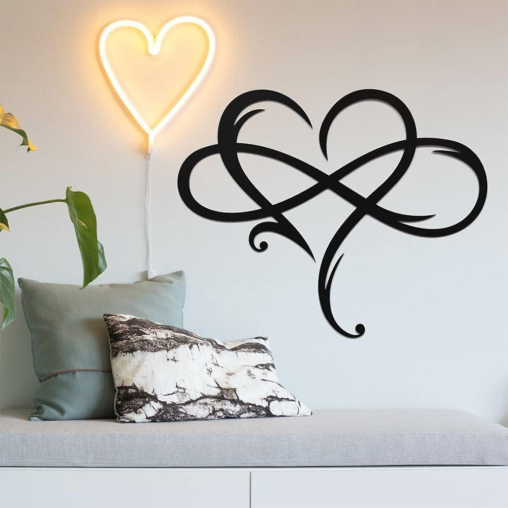 Black Metal Heart Infinity Symbol Wall Art – Modern Romantic Wall Décor for Bedroom & Living Room