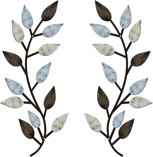 Metal Leaf Branch Wall Decor (Set of 2) – Rustic Farmhouse Style Iron Wall Art for Home Decoration