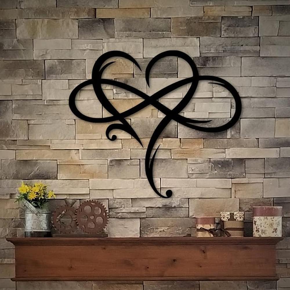 Black Metal Heart Infinity Symbol Wall Art – Modern Romantic Wall Décor for Bedroom & Living Room