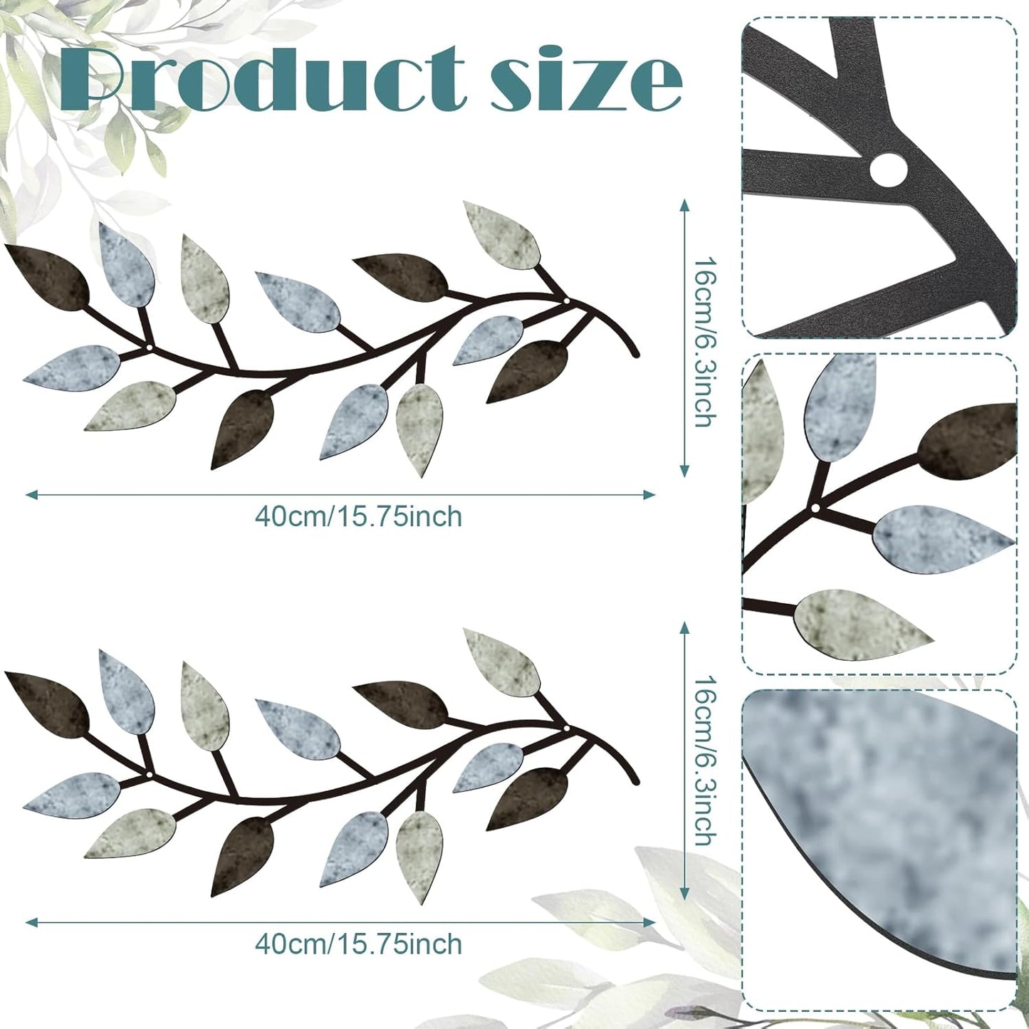 Metal Leaf Branch Wall Decor (Set of 2) – Rustic Farmhouse Style Iron Wall Art for Home Decoration