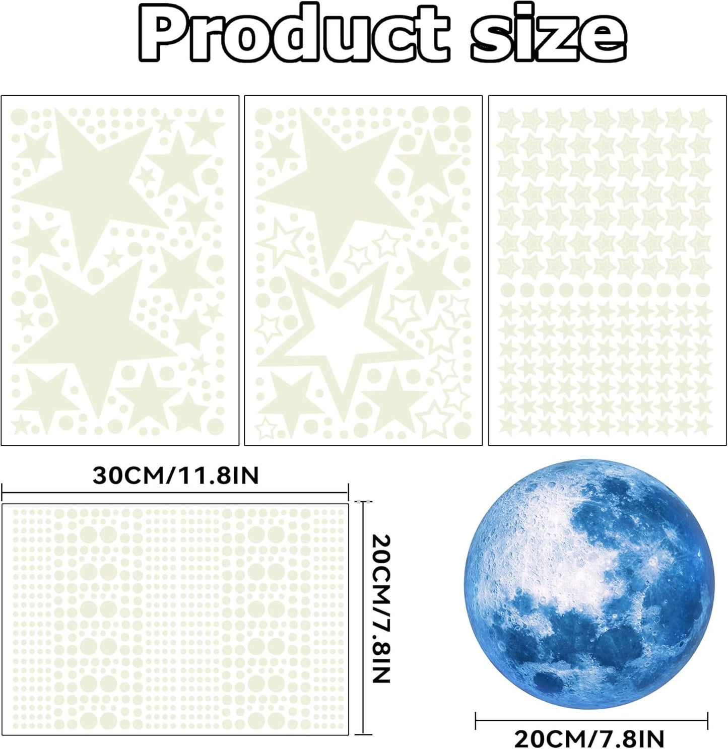 Glow in the Dark Stars & Moon Wall Decals Set – Realistic Luminous Night Sky Stickers for Kids Bedroom, Nursery, Ceiling Décor – Eco-Friendly PVC Material