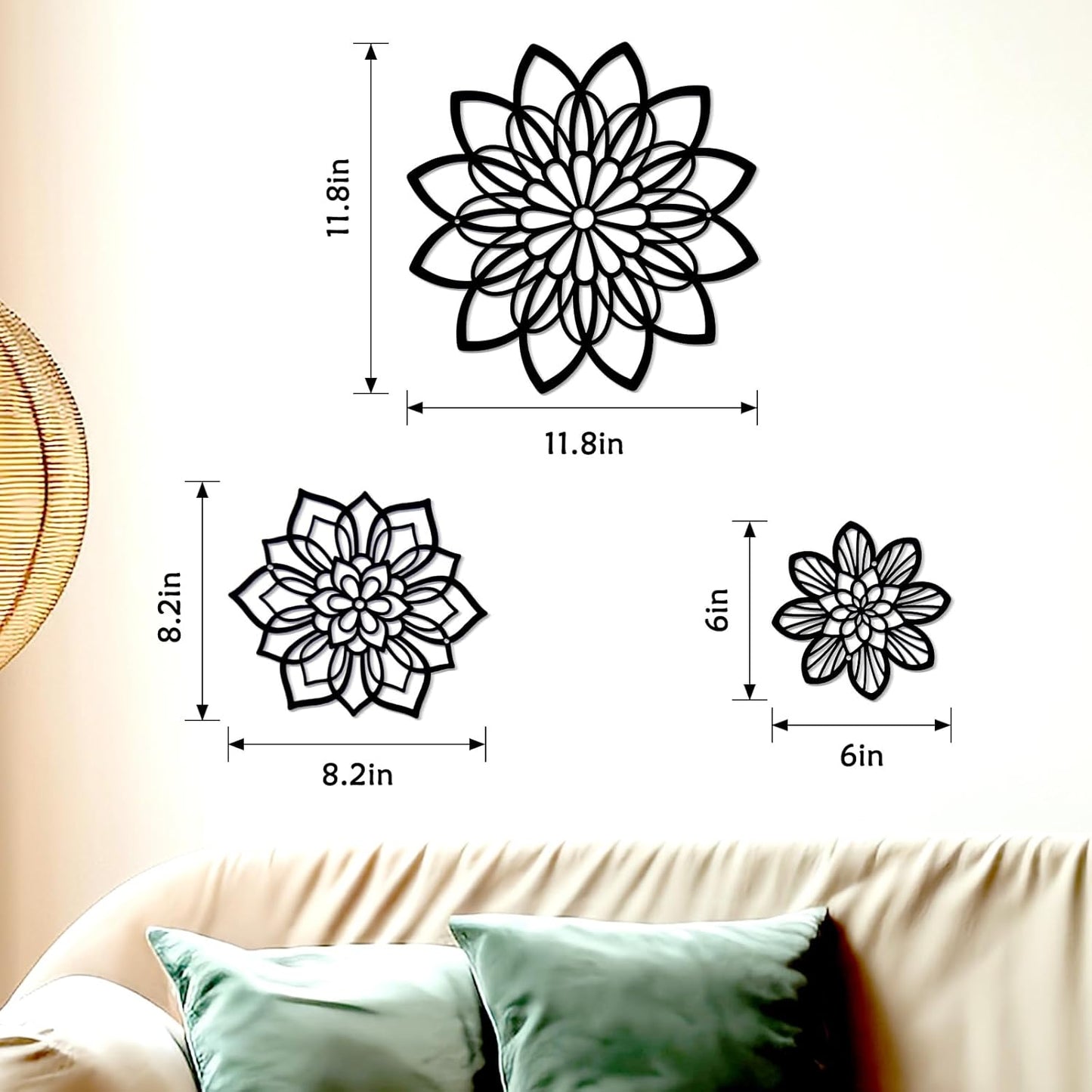 Mandala Flower Wall Decor – 3-Piece Geometric Black Wall Art Set for Modern Home Decoration