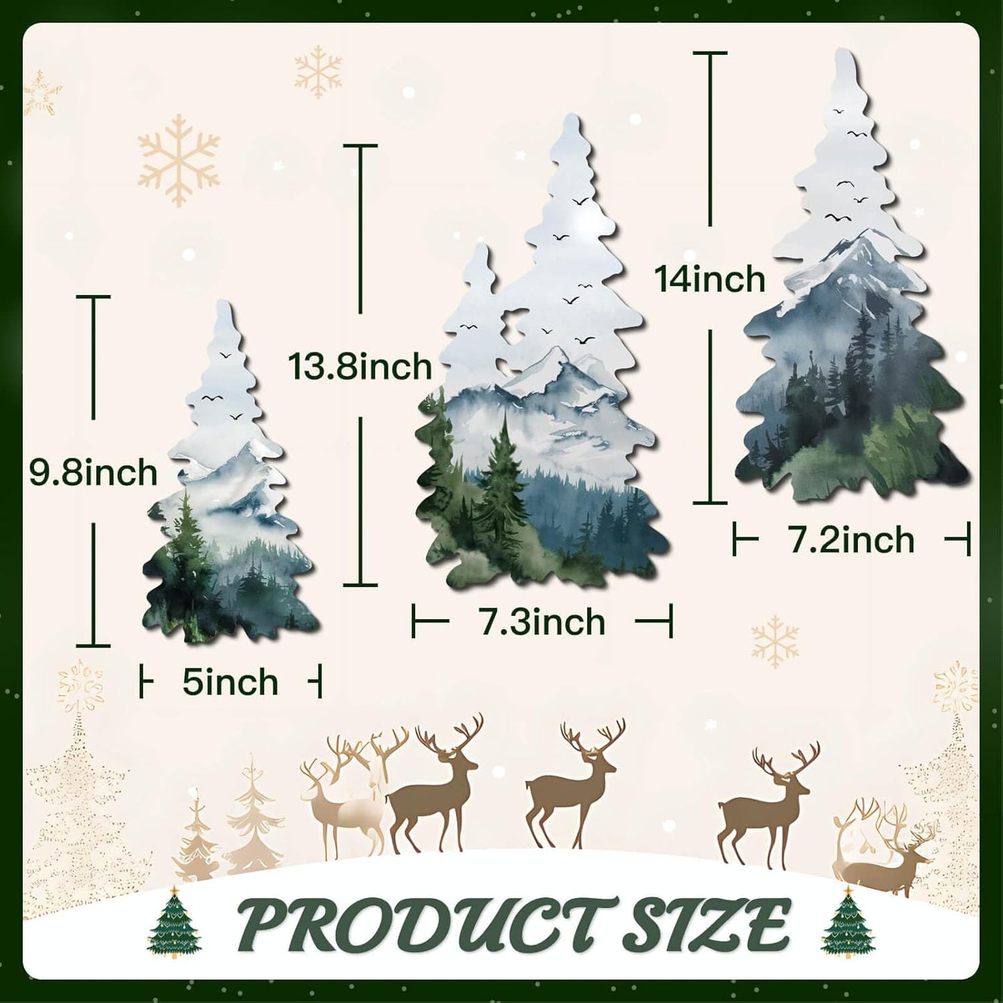 Christmas Metal Tree Wall Decor 3-Piece Set – Winter Forest Themed Hanging Iron Wall Art for Holiday Living Room, Entryway, Fireplace or Seasonal Decoration