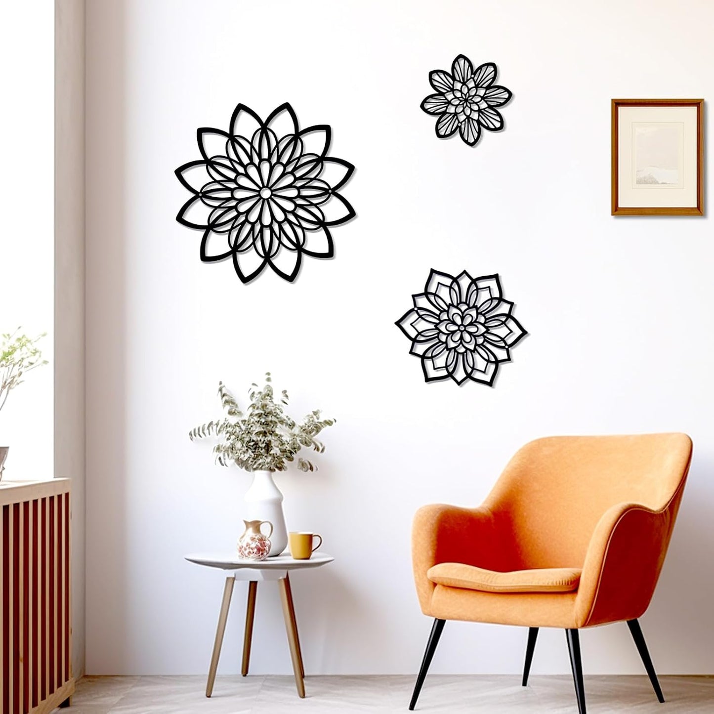 Mandala Flower Wall Decor – 3-Piece Geometric Black Wall Art Set for Modern Home Decoration