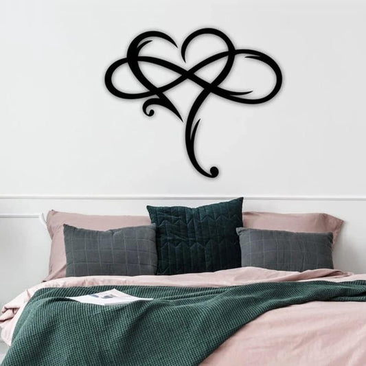 Black Metal Heart Infinity Symbol Wall Art – Modern Romantic Wall Décor for Bedroom & Living Room