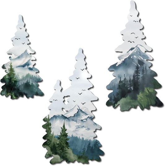 Christmas Metal Tree Wall Decor 3-Piece Set – Winter Forest Themed Hanging Iron Wall Art for Holiday Living Room, Entryway, Fireplace or Seasonal Decoration