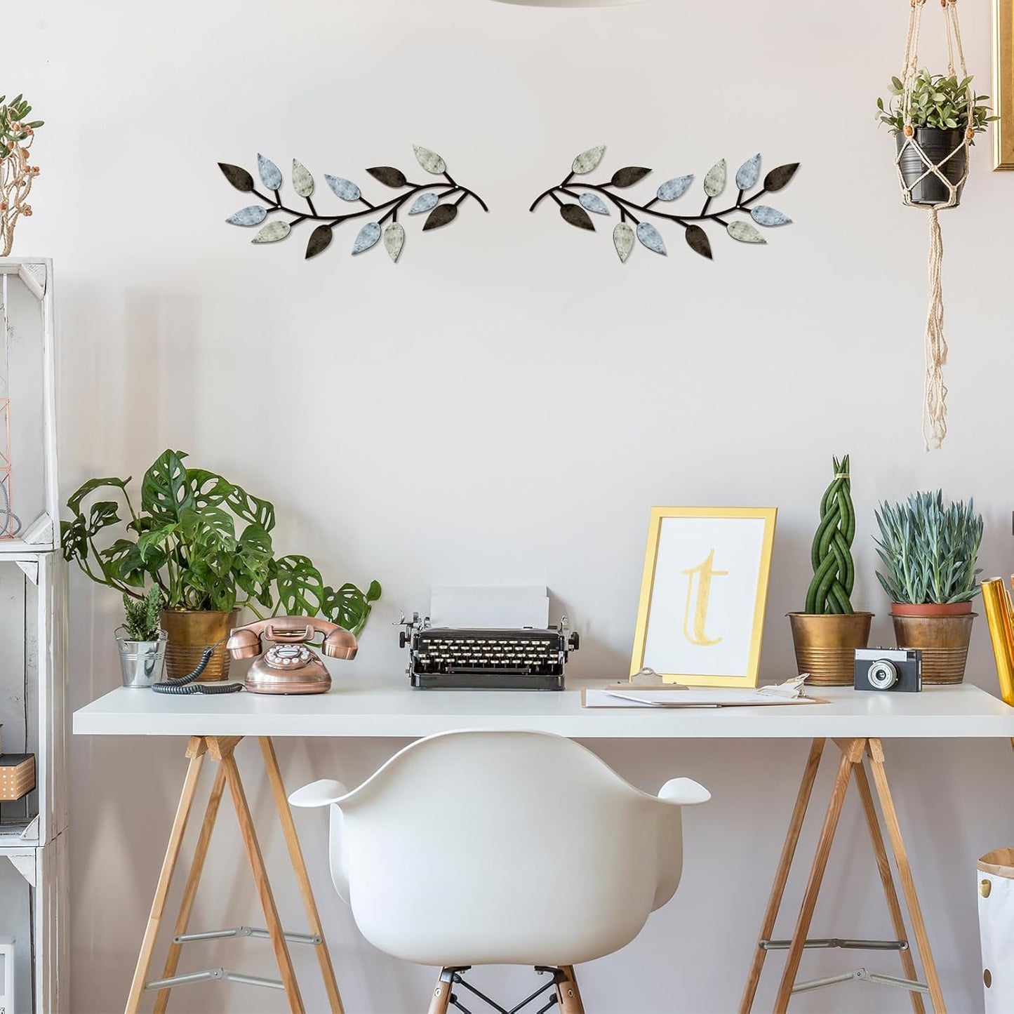 Metal Leaf Branch Wall Decor (Set of 2) – Rustic Farmhouse Style Iron Wall Art for Home Decoration