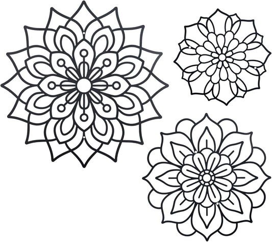 Mandala Metal Wall Art Decor Set of 3 – Black Hollowed Geometric Circle Wall Hangings with Mounting Screws, Ideal for Living Room, Bedroom, Yoga Space
