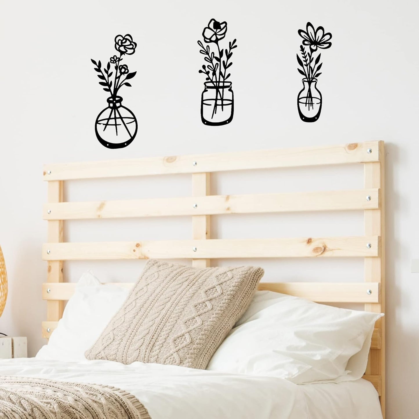 Set of 4 Black Metal Vase Silhouette Wall Art – Modern Minimalist Floral Wall Decor for Living Room, Bedroom, Entryway