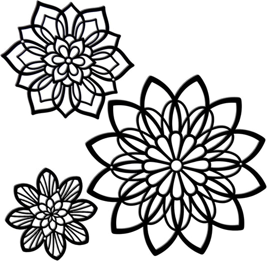 Mandala Flower Wall Decor – 3-Piece Geometric Black Wall Art Set for Modern Home Decoration