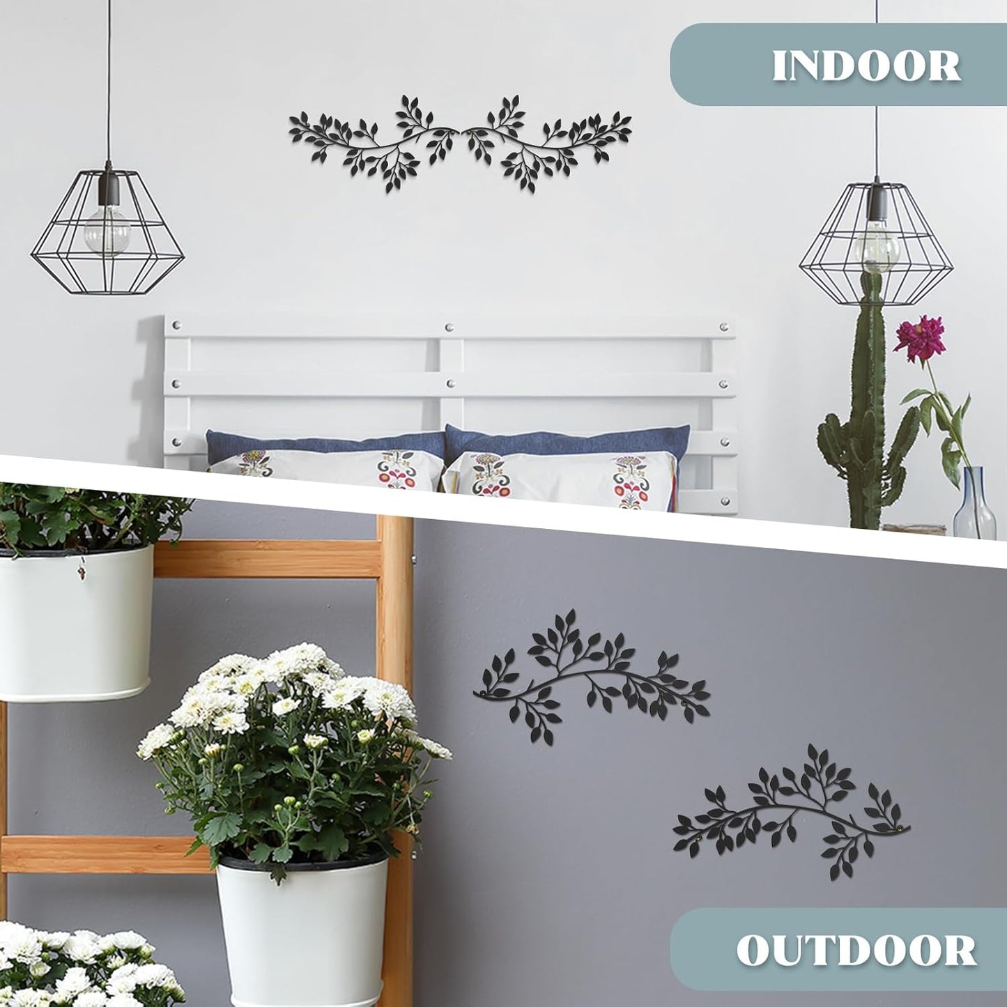 2-Pack Metal Leaf Wall Decor – Minimalist Black Branch Wall Hanging Art Set