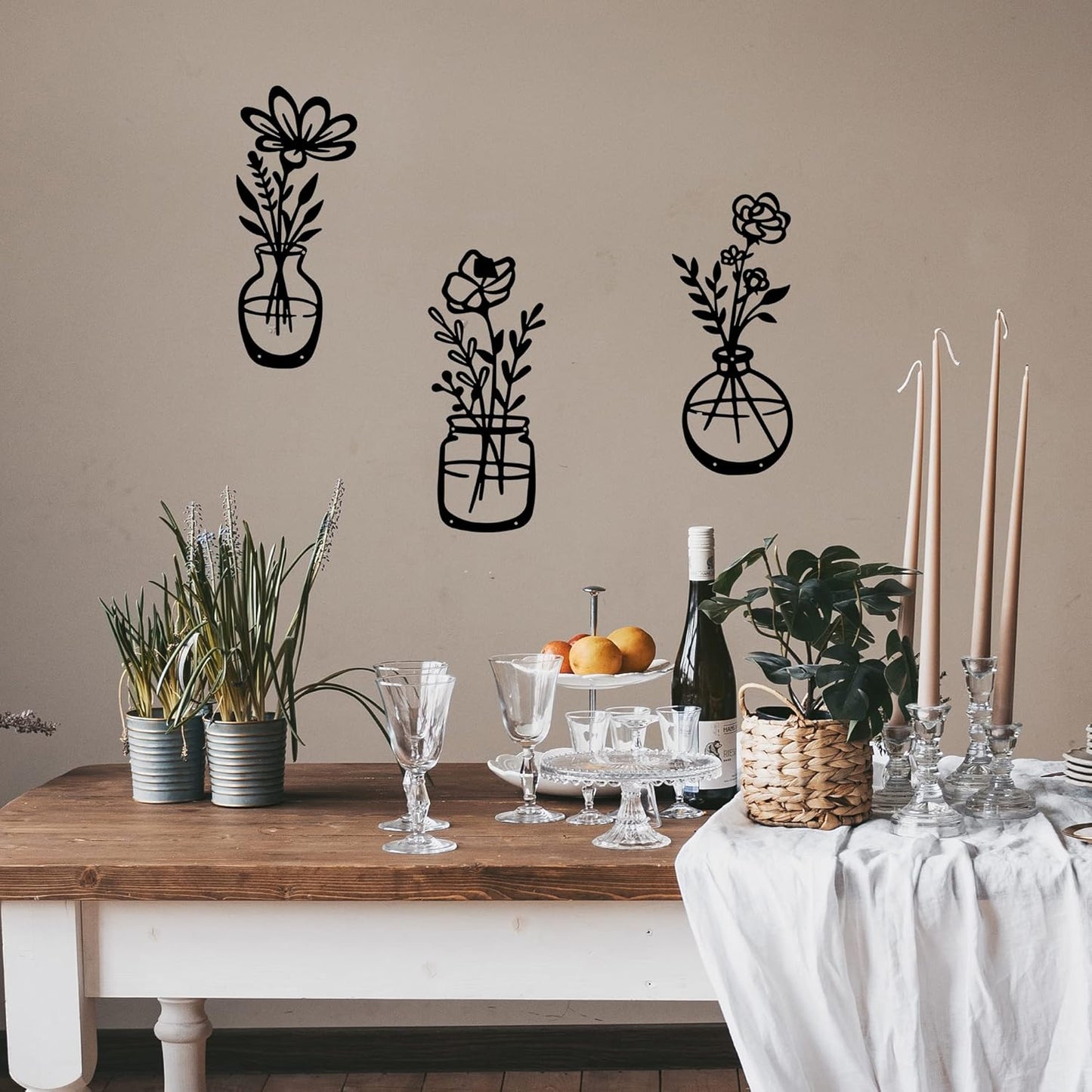 Set of 4 Black Metal Vase Silhouette Wall Art – Modern Minimalist Floral Wall Decor for Living Room, Bedroom, Entryway