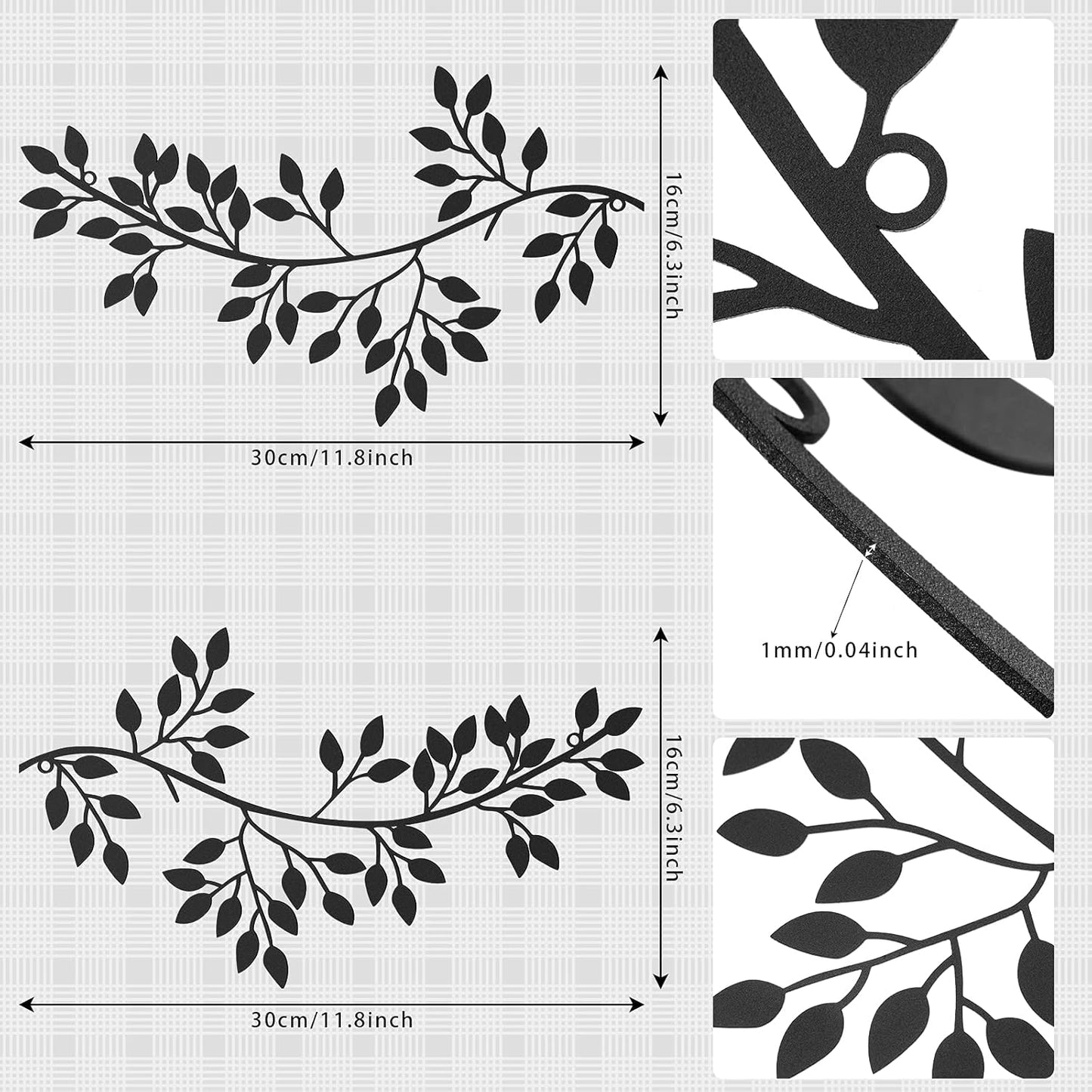 2-Pack Metal Leaf Wall Decor – Minimalist Black Branch Wall Hanging Art Set