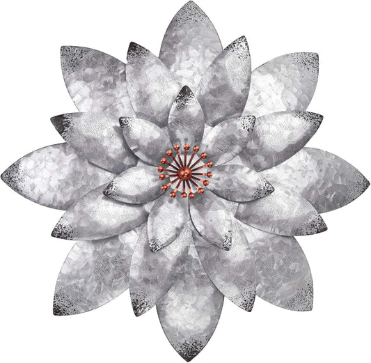 12 Inch Vintage Metal Lotus Wall Decor – Handcrafted Galvanized Flower Wall Art Hanging for Living Room, Entryway, Patio, Bedroom or Farmhouse Interior/Exterior
