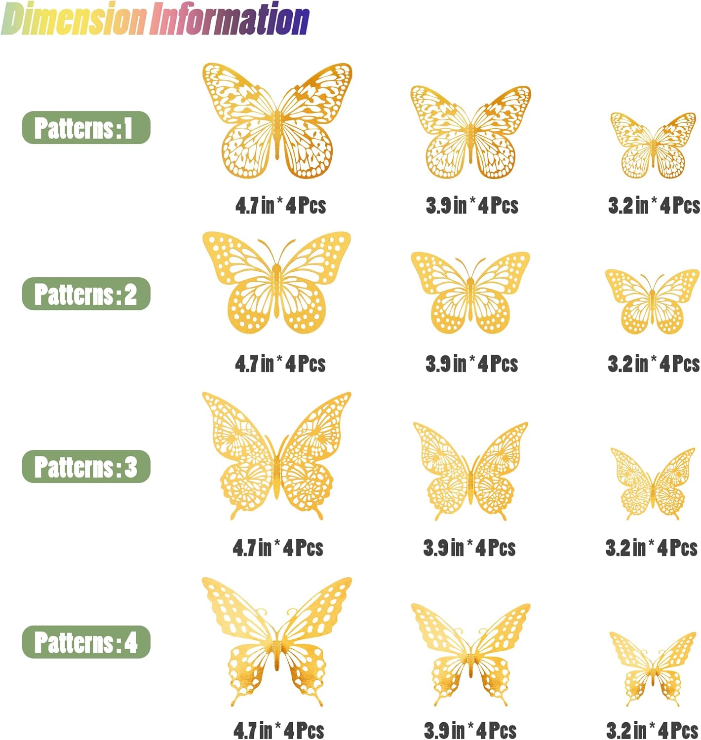 48PCS 3D Gold Butterfly Wall Decals – Removable Metallic Wall Stickers for Home, Wedding & Party Decoration