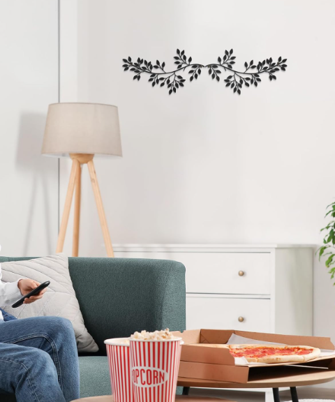 2-Pack Metal Leaf Wall Decor – Minimalist Black Branch Wall Hanging Art Set